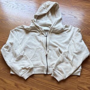 American Eagle Outfitters Cropped Beige Zip-up Hoodie